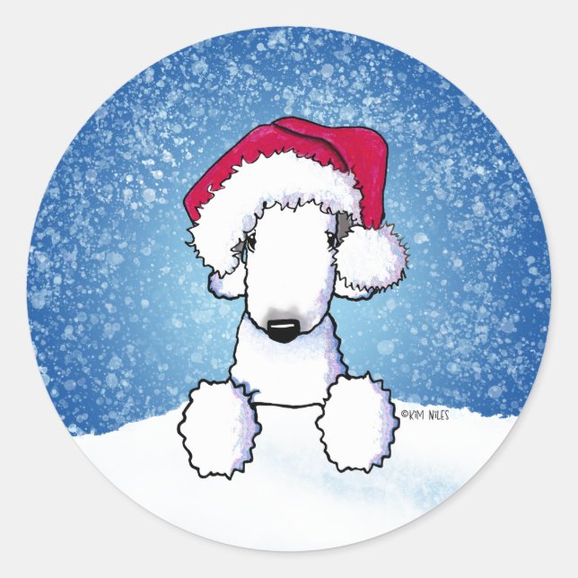 Pegatina Redonda Navidades de Bedlington (Anverso)