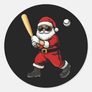 Pegatina Redonda Navidades de béisbol de Guay Santa