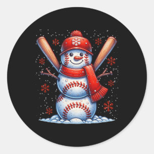 Pegatina Redonda Navidades de Béisbol de niños y nevadas de béisbol