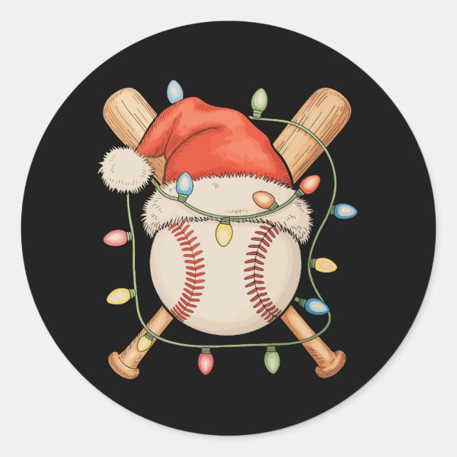 Pegatina Redonda Navidades de béisbol en temporada navideña Santa H (Anverso)