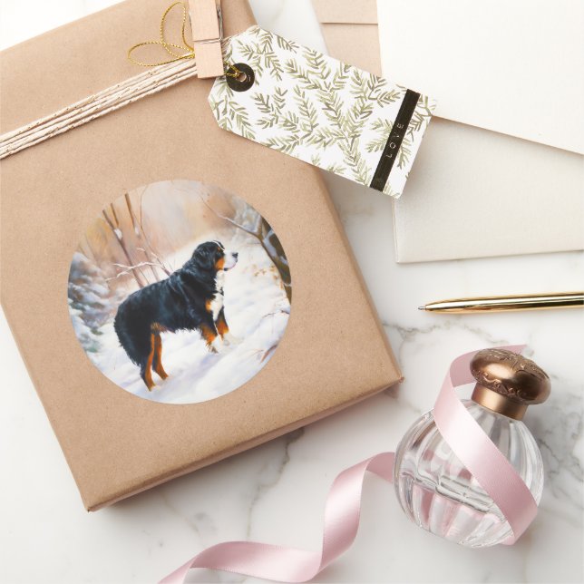 Pegatina Redonda Navidades de Bernese Mountain Let It Snow (Regalar)