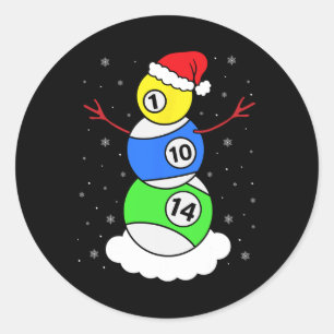 Pegatina Redonda Navidades de billar Snowman Shirt Pool Jugador de