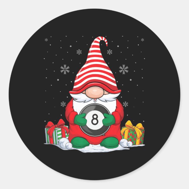 Pegatina Redonda Navidades de Billiard Ball Gnomes Cute Billiard Ba (Anverso)