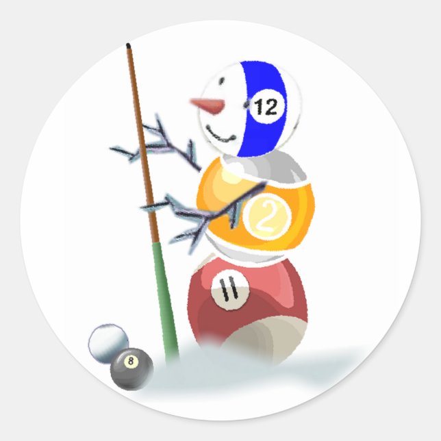 Pegatina Redonda Navidades de Billiard Ball Snowman (Anverso)