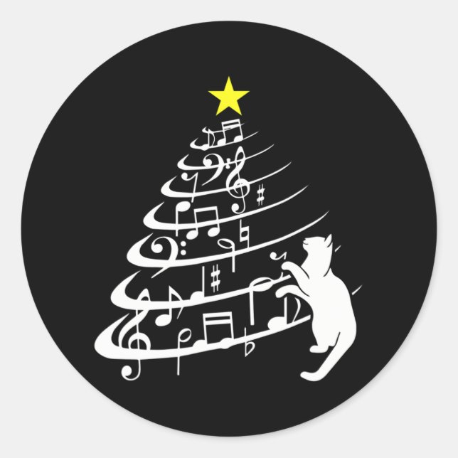 Pegatina Redonda Navidades de Black Cat Music Note (Anverso)