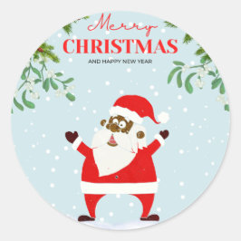 Pegatina Redonda Navidades de Black Santa Claus de Estados Unidos