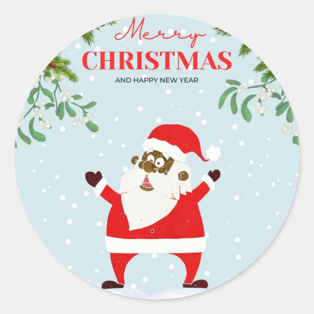 Pegatina Redonda Navidades de Black Santa Claus de Estados Unidos (Anverso)