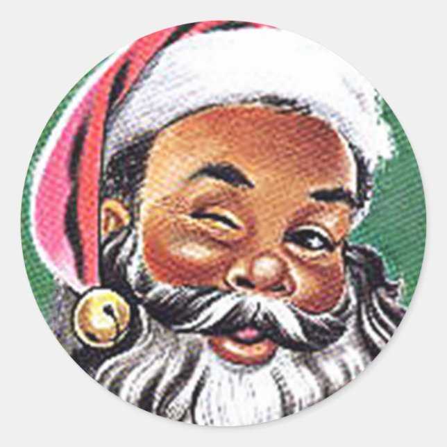 Pegatina Redonda Navidades de Black Santa Claus de Estados Unidos (Anverso)