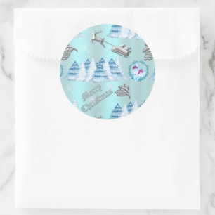 Pegatina Redonda Navidades de Blue Winter Wonderland