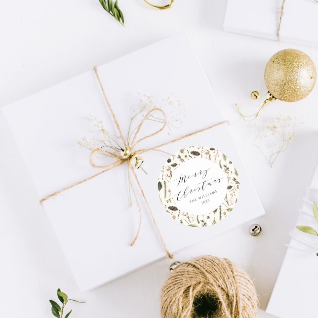 Pegatina Redonda Navidades de Boho Rústico Moderno Viñen Botánica (Subido por el creador)