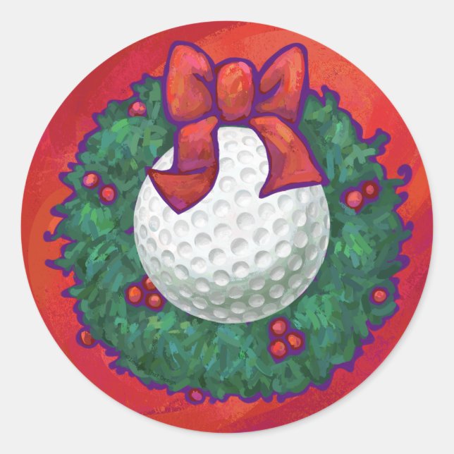 Pegatina Redonda Navidades de bolas de golf rojas (Anverso)