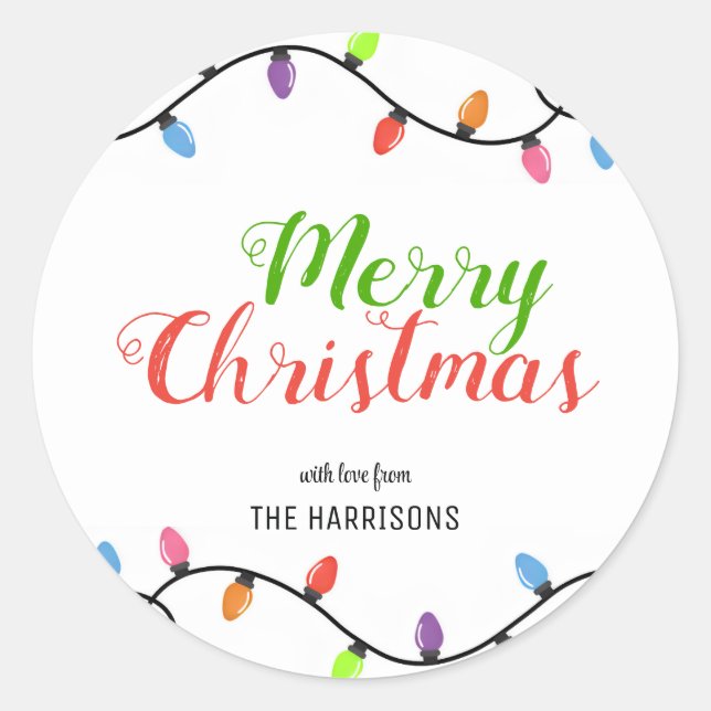 Pegatina Redonda Navidades de bombillas simples de color (Anverso)