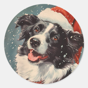 Pegatina Redonda Navidades de Border Collie