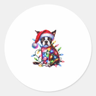 Pegatina Redonda Navidades de Boston alumbran amor de perro de Sant