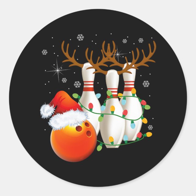 Pegatina Redonda Navidades de Bowling Gifts Bowling Santa Hat Chris (Anverso)