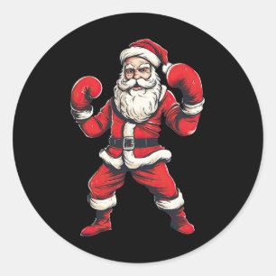Pegatina Redonda Navidades de boxeo de boxeo de Santa Claus Mart