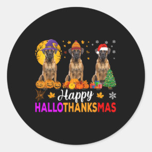 Pegatina Redonda Navidades de Boxer Dog Halloween Hallothanksmas