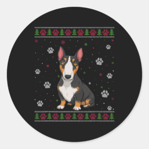 Pegatina Redonda Navidades de Bull Terrier suéter navidad Mascota p
