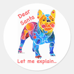 Pegatina Redonda Navidades de Bulldog de Francia