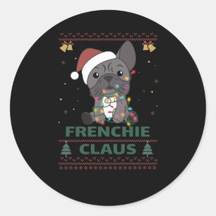Pegatina Redonda Navidades de Bulldog de Francia cantan FRENCHIE CL