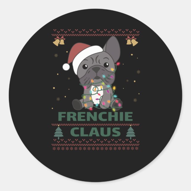 Pegatina Redonda Navidades de Bulldog de Francia cantan FRENCHIE CL (Anverso)