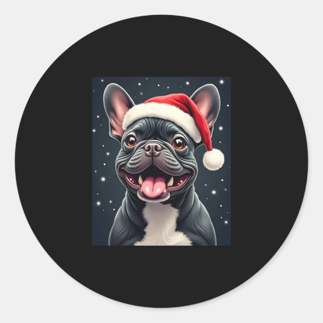 Pegatina Redonda Navidades de Bulldog franceses lanzan camiseta (Anverso)