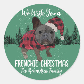 Pegatina Redonda Navidades de Bulldog franceses personalizan a perr