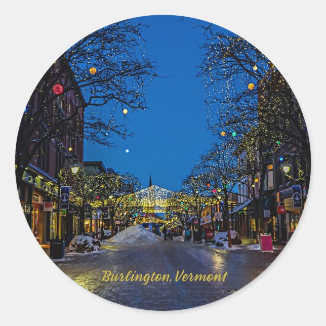 Pegatina Redonda Navidades de Burlington, Vermont (Anverso)