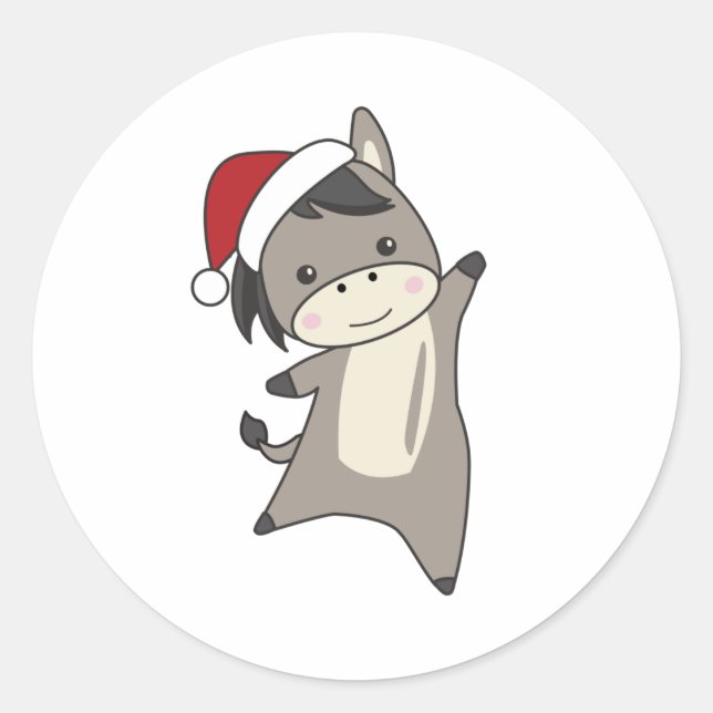 Pegatina Redonda Navidades de burro machacan animales de invierno (Anverso)