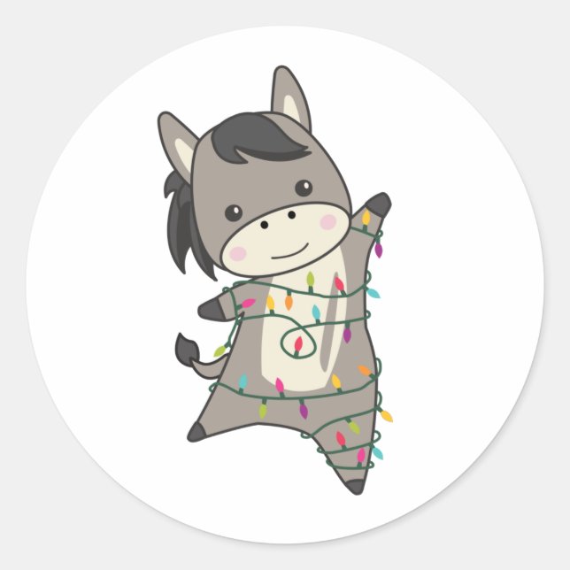 Pegatina Redonda Navidades de burro machacan animales de invierno (Anverso)