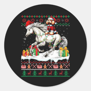 Pegatina Redonda Navidades de caballo de Santa Poodle Sweater Lover