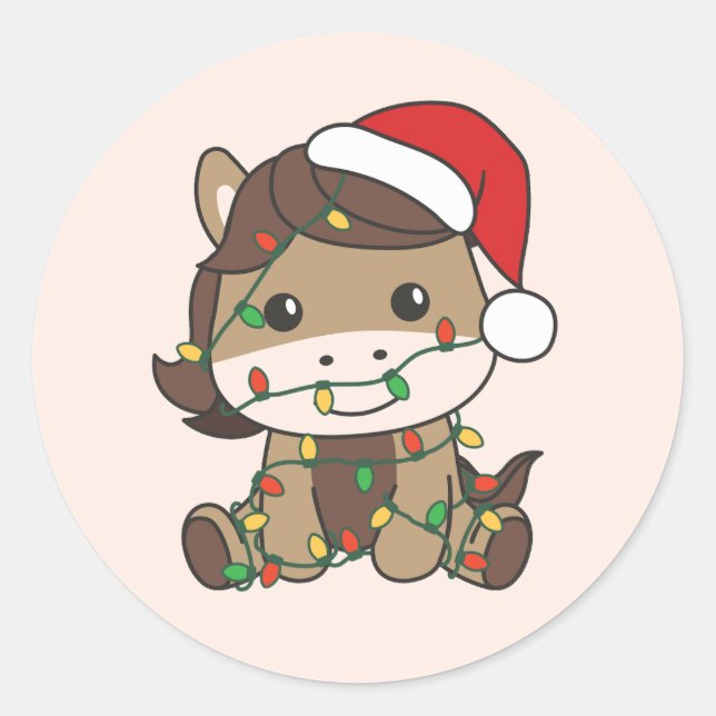 Pegatina Redonda Navidades de caballos Animales de invierno (Anverso)