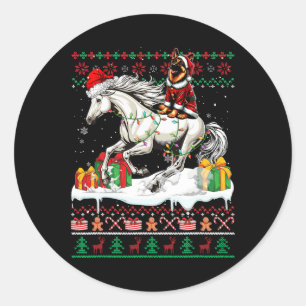 Pegatina Redonda Navidades de caballos de Santa Alemania Riding She