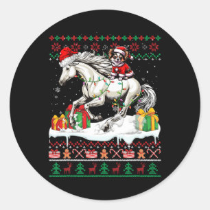 Pegatina Redonda Navidades de caballos de Santa Chihuahua