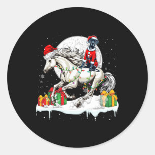 Pegatina Redonda Navidades de caballos de Santa Great Dane Riding