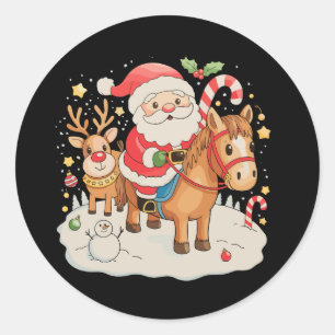 Pegatina Redonda Navidades de caballos de Santa Riding