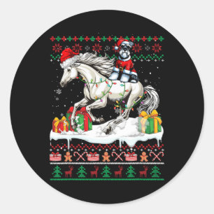 Pegatina Redonda Navidades de caballos de Santa Schnauzer Riding Sw