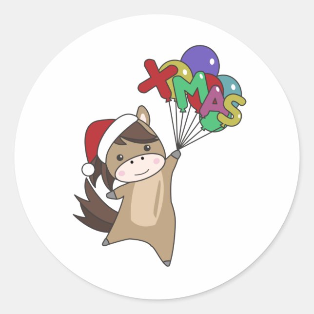 Pegatina Redonda Navidades de caballos Pony Niegan a los animales d (Anverso)