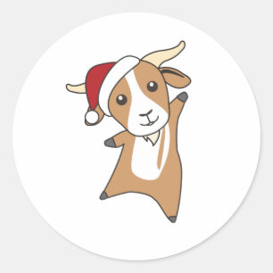 Pegatina Redonda Navidades de cabras animales de invierno