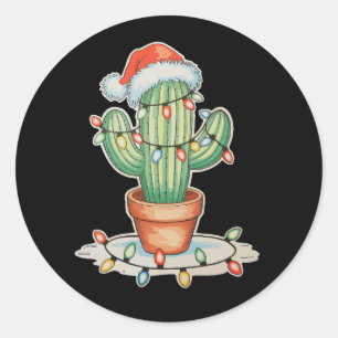 Pegatina Redonda Navidades de Cactus alumbran familia navideña dive