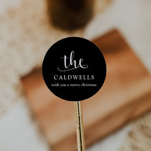 Pegatina Redonda Navidades de caligrafía de nombre familiar tradici