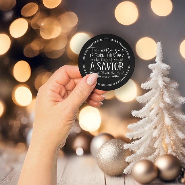 Pegatina Redonda Navidades de calkboard rústicos Biblia versus tipo (Rustic Chalkboard Christmas Bible Verse Typography Classic Round Sticker)