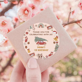 Pegatina Redonda Navidades de Camión Retro Groovy Fiesta de Cumplea