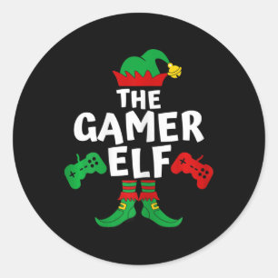 Pegatina Redonda Navidades de Camisetas de la familia Gamer Elf