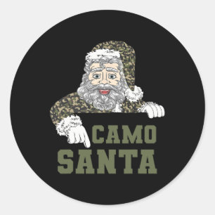Pegatina Redonda Navidades de camoflage cazando a mi ejército en Sa
