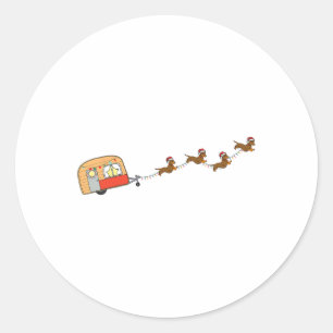 Pegatina Redonda Navidades de Camper Van Dachshund Sleigh Doxie Dog