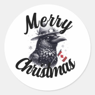 Pegatina Redonda Navidades de Canadá Raven