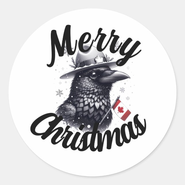 Pegatina Redonda Navidades de Canadá Raven (Anverso)