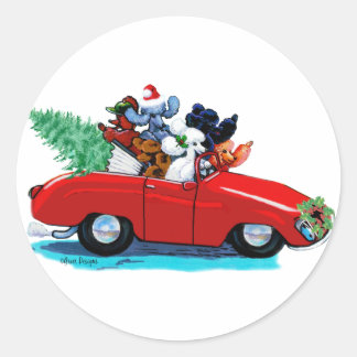Pegatina Redonda Navidades de canapés de coches de época Imprimir