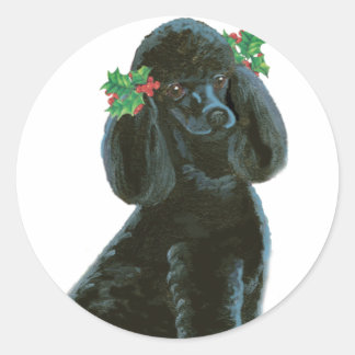 Pegatina Redonda Navidades de canapés negro Holly Art Gifts & Cards